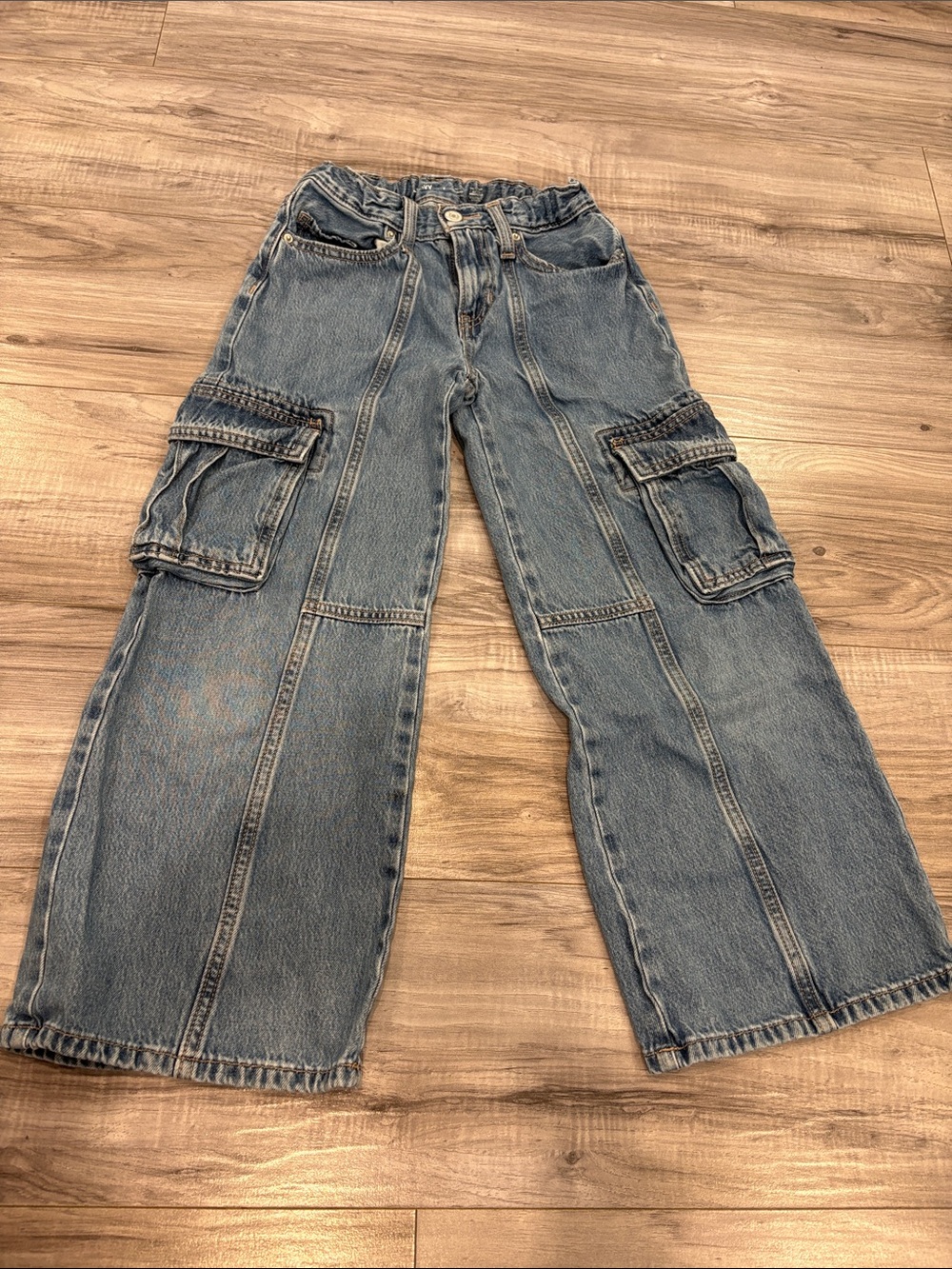 Old Navy Kids Wide-Leg Cargo Jeans - Blue Denim